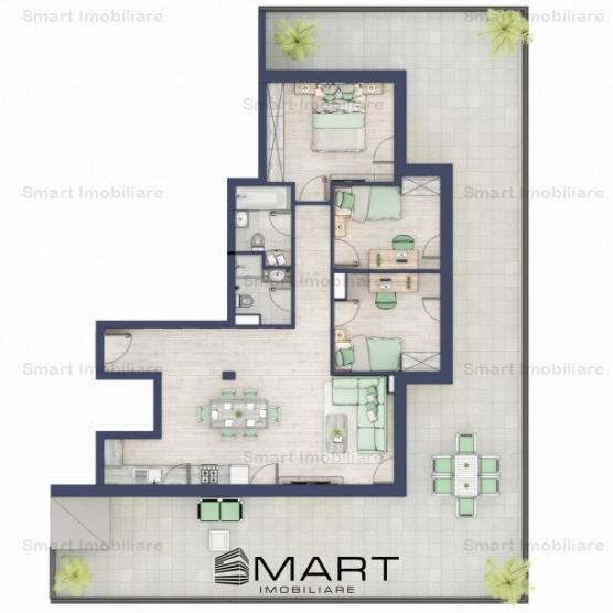 Penthouse 4 camere 2 bai terasa 98 mp | cartier Turnisor