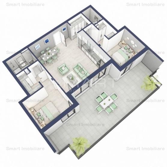 Penthouse de lux cu 3 camere si 2 bai + terasa 46 mp zona Turnisor