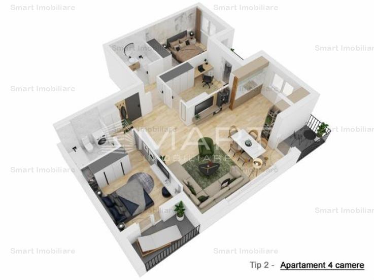 Apartament decomandat 4 camere 91mp  Doamna Stanca