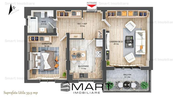 Apartament 2 camere decomandate 60mp + 5mp balcon zona Ciresica