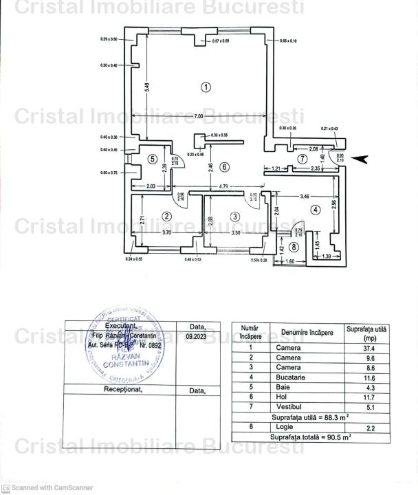 Apartament 4 cam transformat in 3cam, parcare, boxa, metrou Mihai Bravu