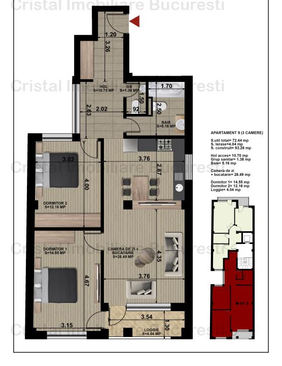 Apartament 3 cam, incalzire pardoseala, proiect nou, metrou Iancului