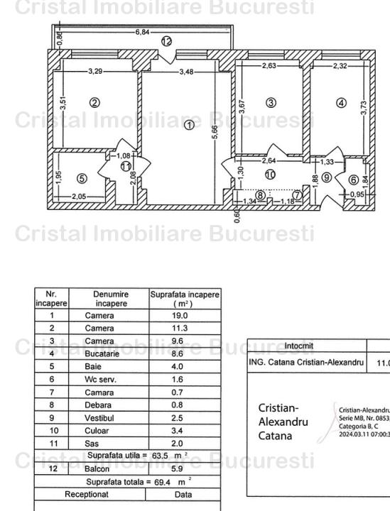 Apartament 3 camere, spatios, 5 min metrou Dristor, 2 grupuri sanitare