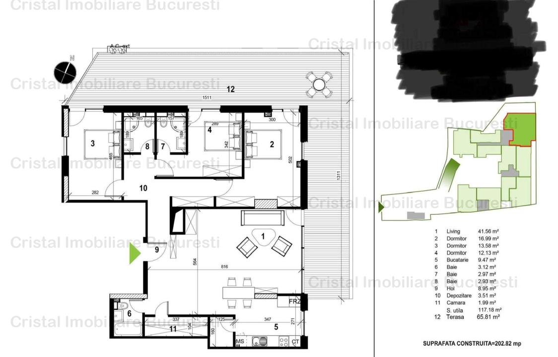  Penthouse 4 cam, 3 bai, 120mp. utili, terasa 65mp, Unirii