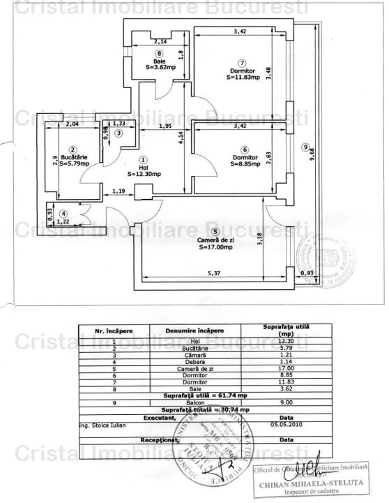 3 camere de vanzare zona Obor!