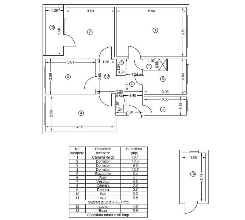 Apartament 4 camere cu Centrala, boxa, 2 bai in 1 Decembrie, Scoala 116