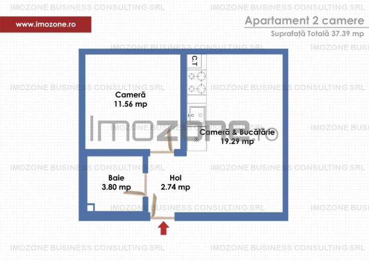 APARTAMENT 2 CAMERE - STUDIO, 37MPU, TINERETULUI NR. 85,  TRATTORIA ROZ CAFE