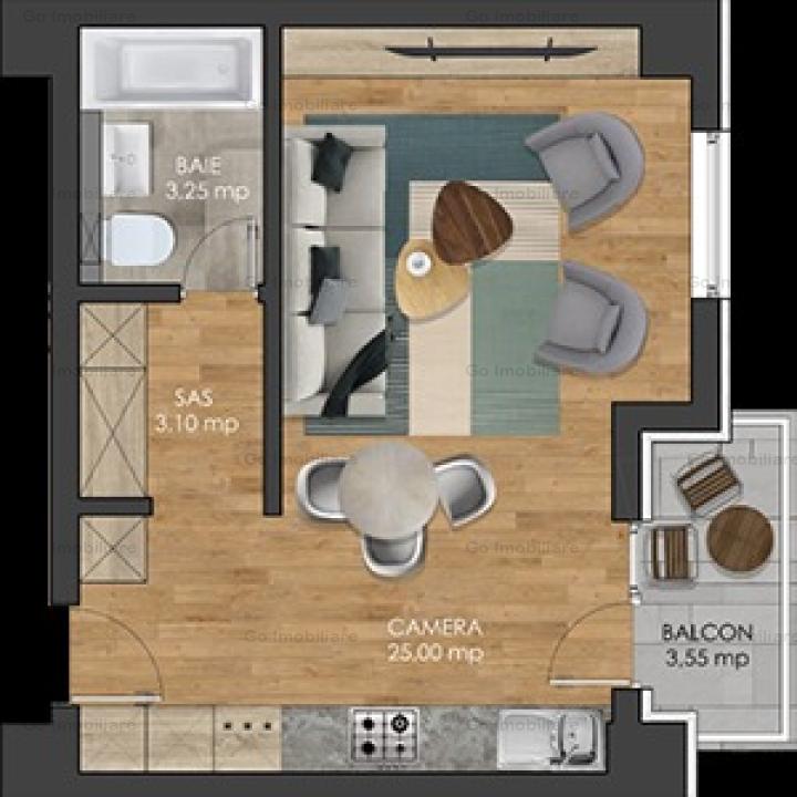 Apartament o camera, bloc nou, etaj 1