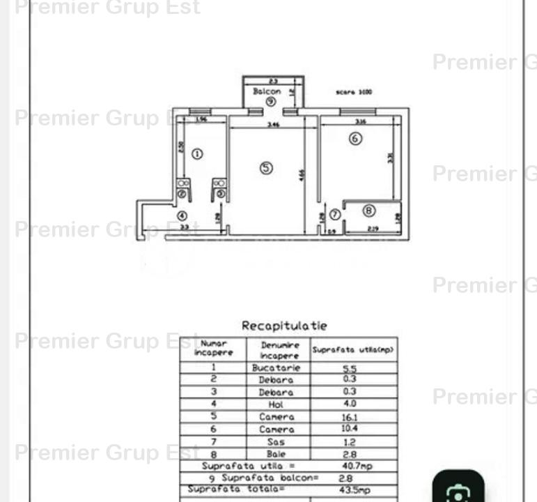 Etaj 3! Apartament 2 camere, Alexandru cel Bun, 44mp