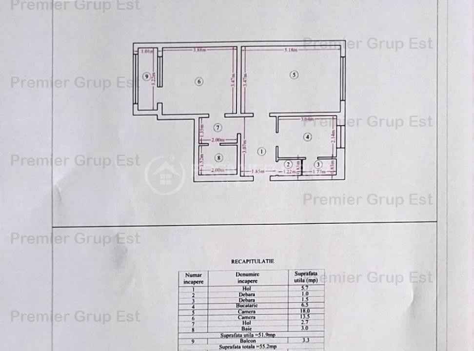 Apartament 2 camere, Tatarasi, 55mp, RENOVAT