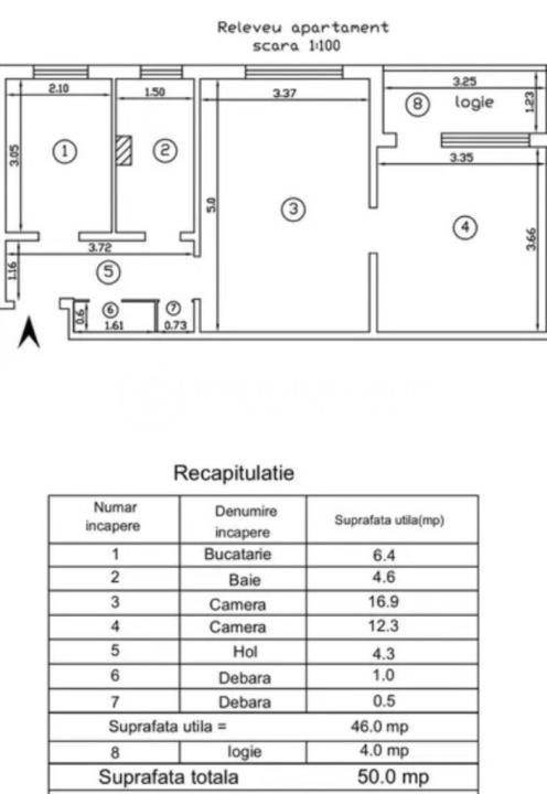  Apartament 2 camere, Podu Ros, 50mp, CT, fara risc