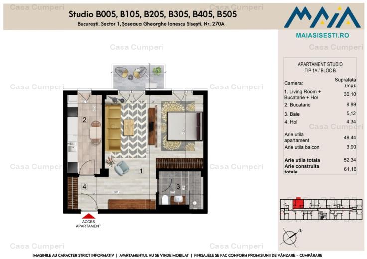 STUDIO | FINISAJE PREMIUM | SISESTI | SECTOR 1 | LANGA METROU | MAIA