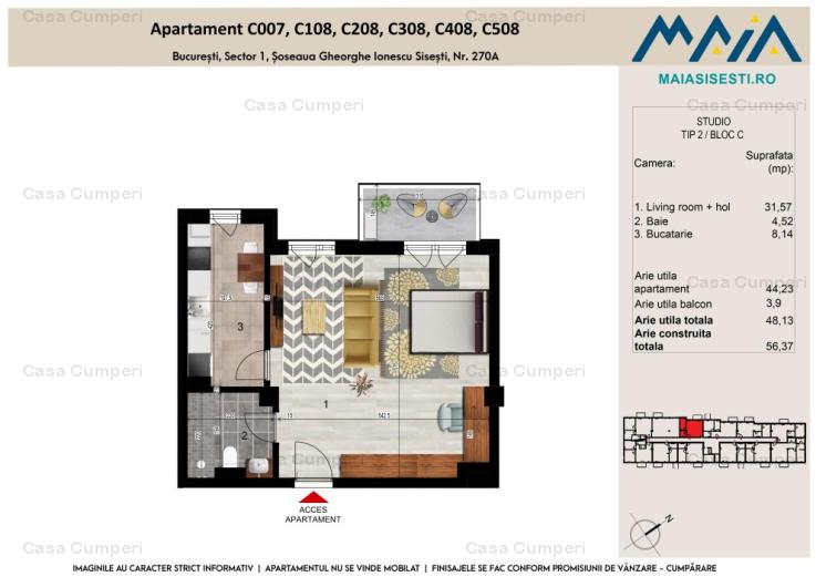 STUDIO | SISESTI | MAIA | LANGA METROU STRAULESTI | FINISAJE PREMIUM