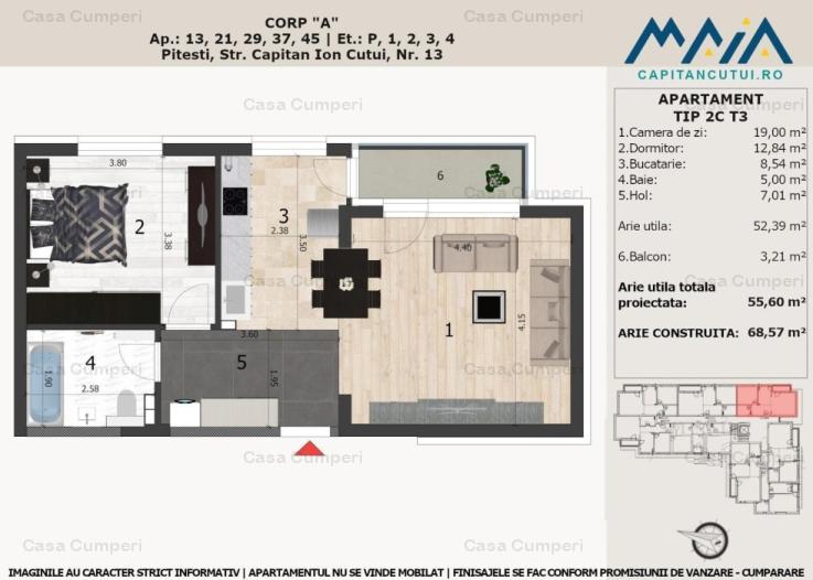 Negru Voda: Apartament 2 cam, confort 1, et.2, Central, langa padure