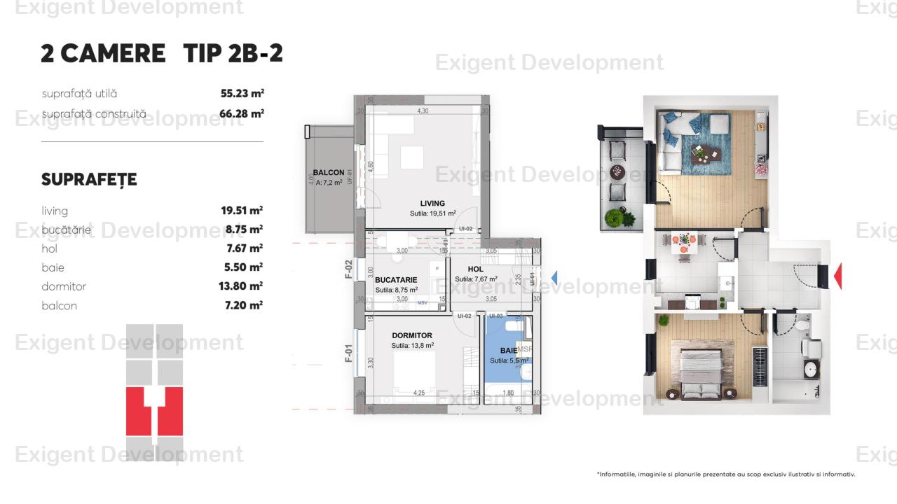 Apartament 2 camere tip E in Complex Plaza Residence Faza 5