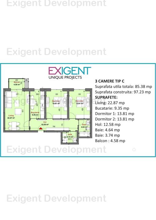 Apartament 3 camere tip C in Complex Plaza Residence Faza 5