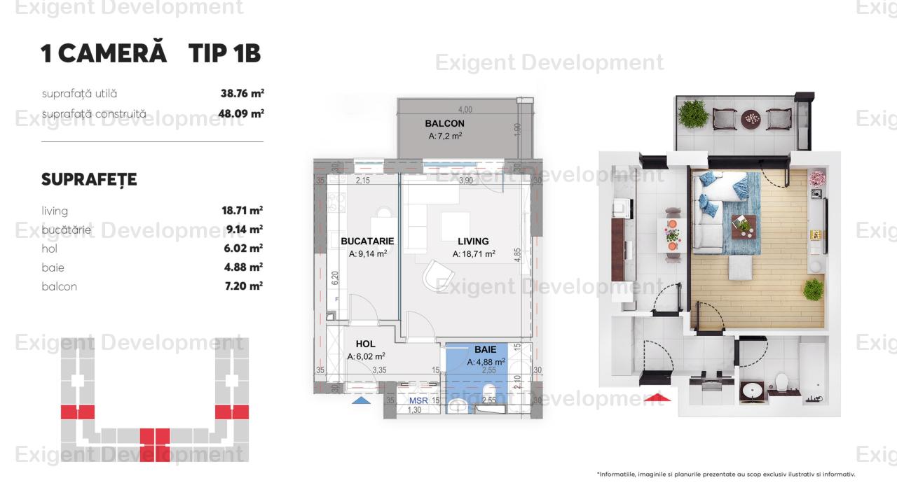 Garsoniera tip B in Complex Plaza Residence Faza 6