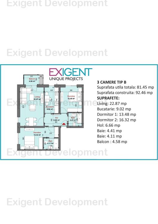 Apartament 3 camere tip B in Complex Plaza Residence Faza 5