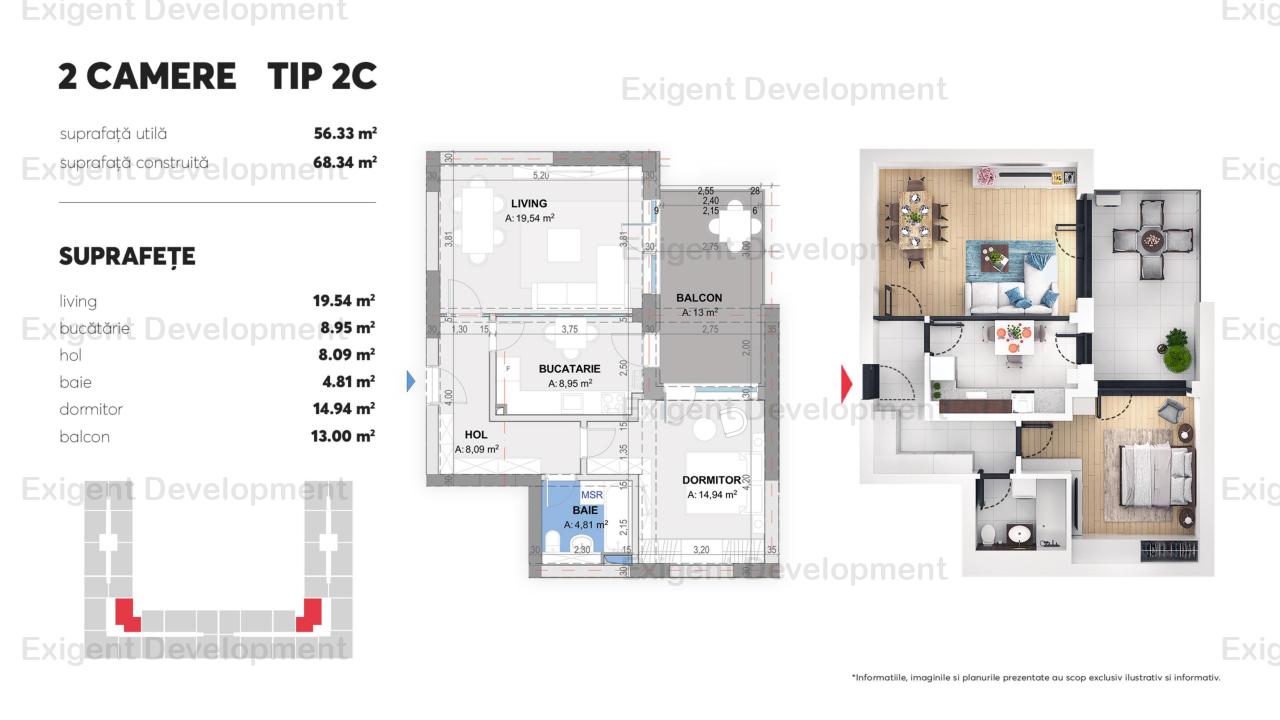 Apartament 2 camere tip C in Complex Plaza Residence Faza 6