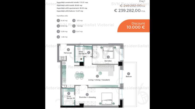 Vanzare apartament 3 camere, Pipera, Bucuresti