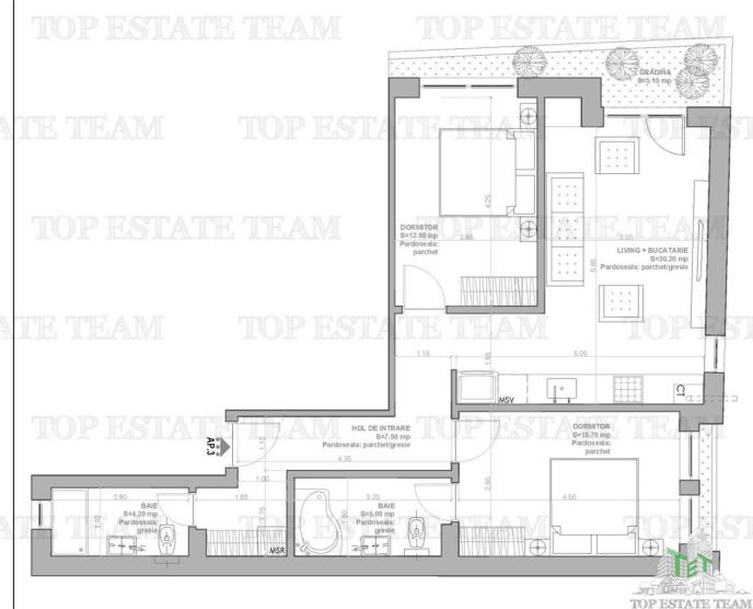 Apartament 3 camere cu gradina in bloc nou, zona Mosilor