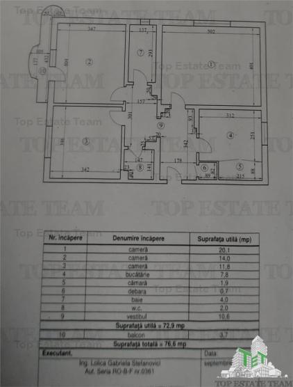 Apartament 3 camere,  balcon, de vanzare, Nerva Traian