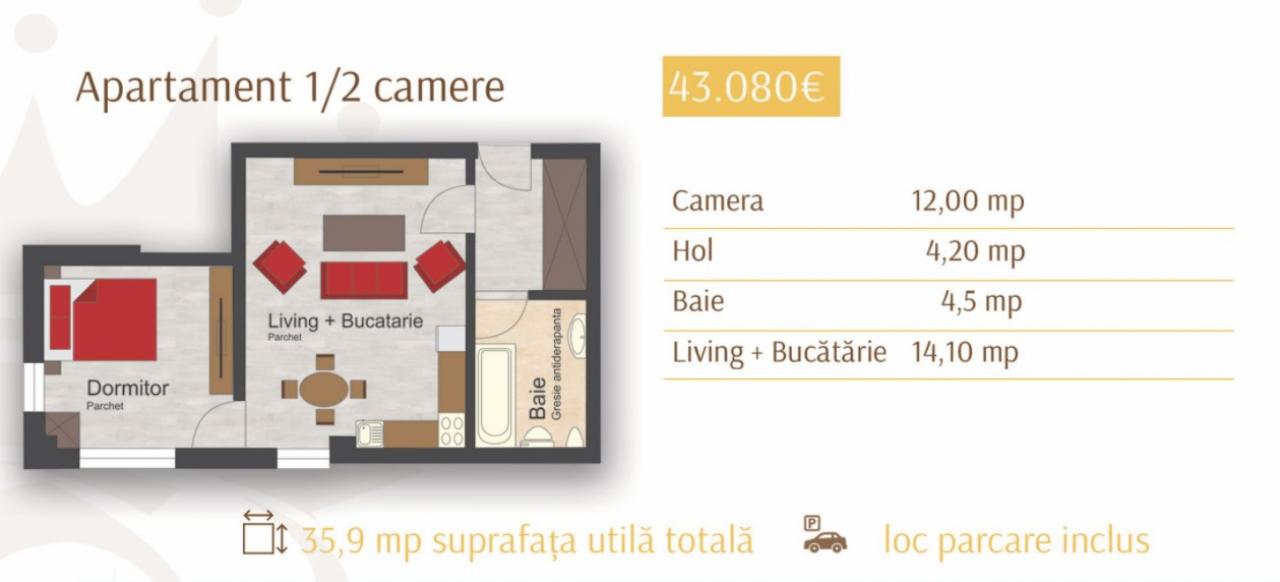 Apartament cu 2 camere in zona Valea Lupului - Open Space