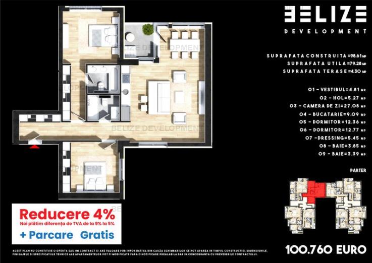 APARTAMENT 3 CAMERE DECOMANDAT 79 MP