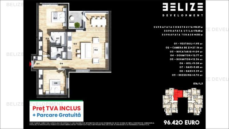 APARTAMENT 3 CAMERE CERNICA 78 MP PARCARE GRATIS