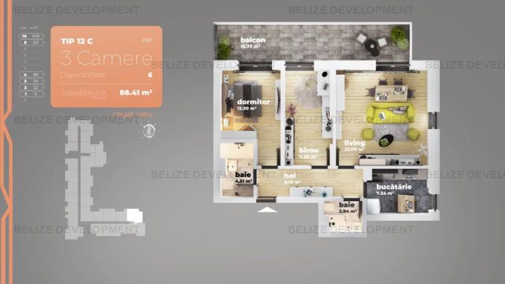 Apartament 3 camere Piata Sudului 88.41 mp utili