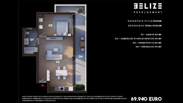 APARTAMENT 2 CAMERE BLOC FINALIZAT TERASA 22 MP