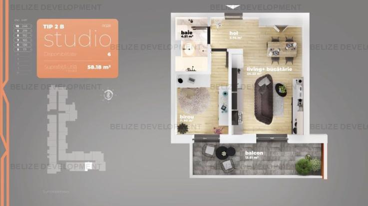 Studio 2 camere Piata Sudului 58.18 mp utili