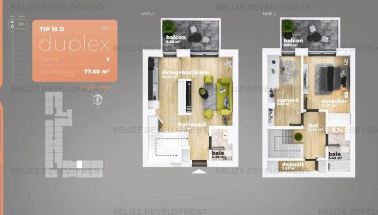 Duplex 3 camere  Piata Sudului 63.72 mp utili