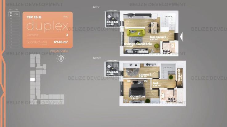 Duplex 3 camere  Piata Sudului 67.16 mp utili