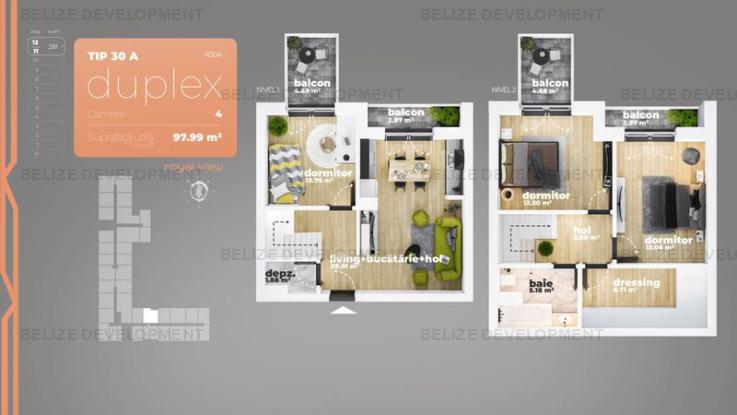 Duplex 4 camere  Piata Sudului 97.99 mp utili