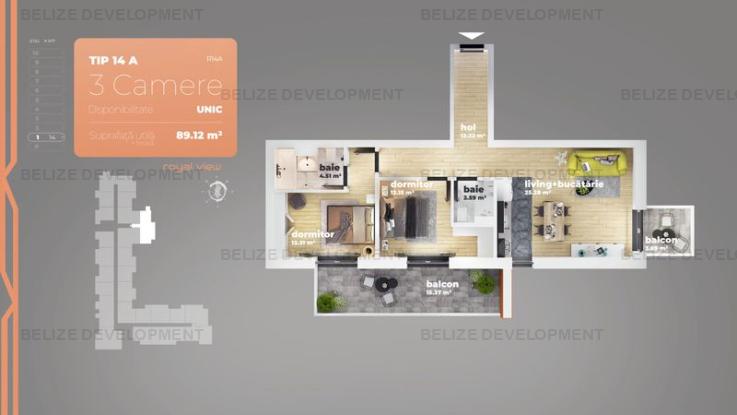 Apartament 3 camere Piata Sudului 89.12 mp utili