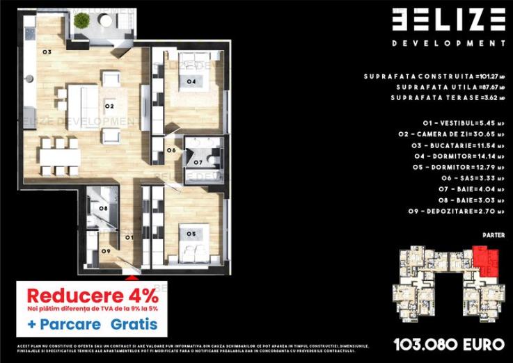 APARTAMENT DECOMANDAT  3 CAMERE REDUCERE 4% + PARCARE GRATIS