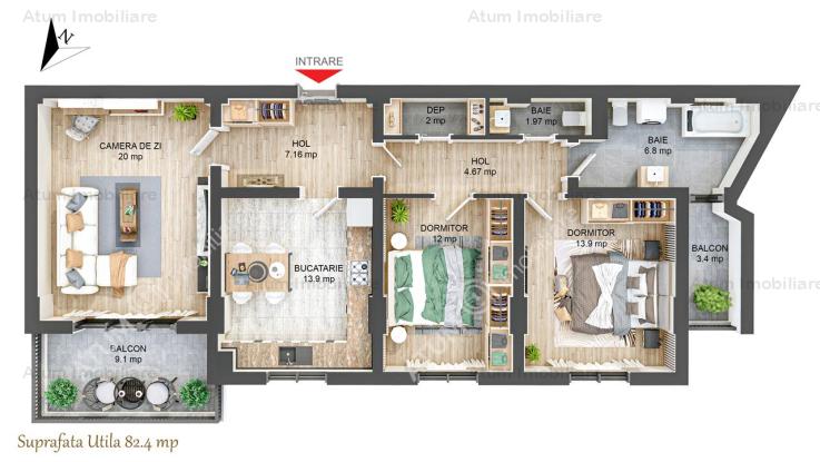 Vanzare apartament 3 camere, Hipodrom 1, Sibiu