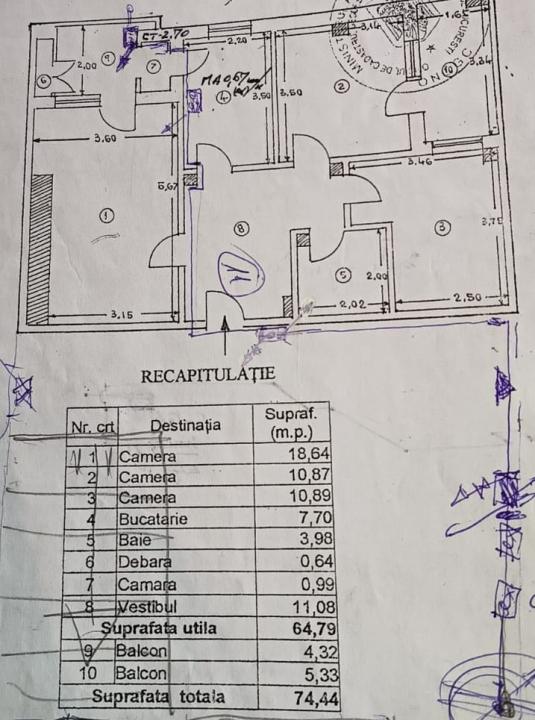 Apartament 3 camere cu centrala proprie si terasa refacuta, Lujerului, Militari