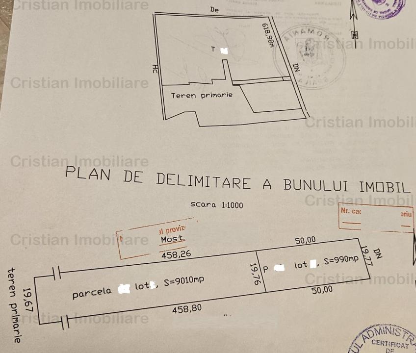 CENTURA 15E/mp , intravilan de constructii - 10.000 mp deschidere 20mp