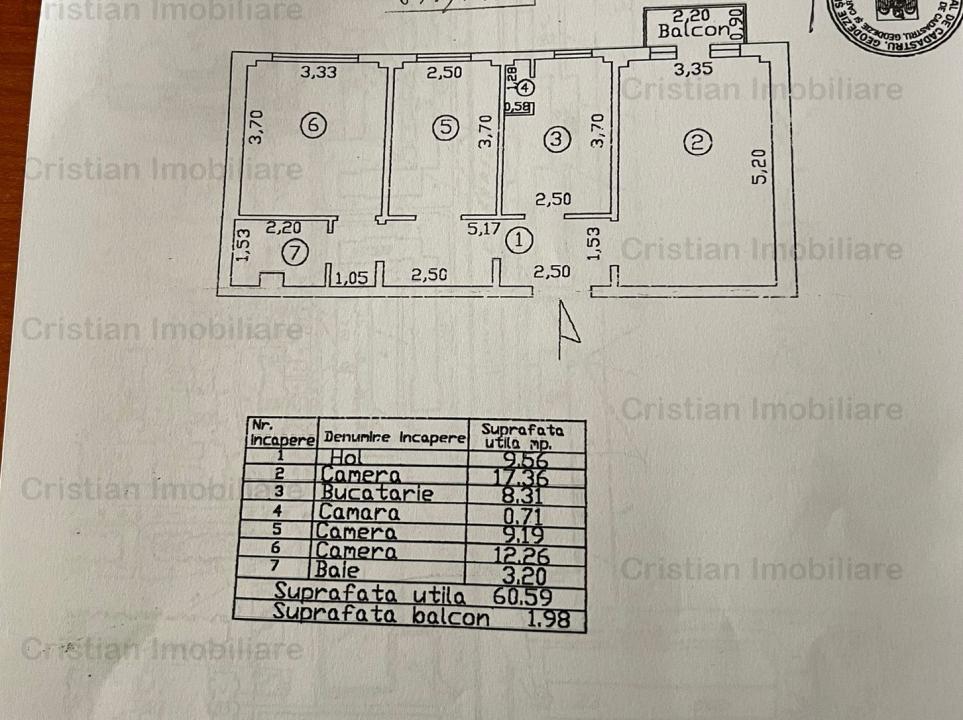 MOBILAT 3 cam Viziru 3 Conf 1 decomandat etaj intermediar