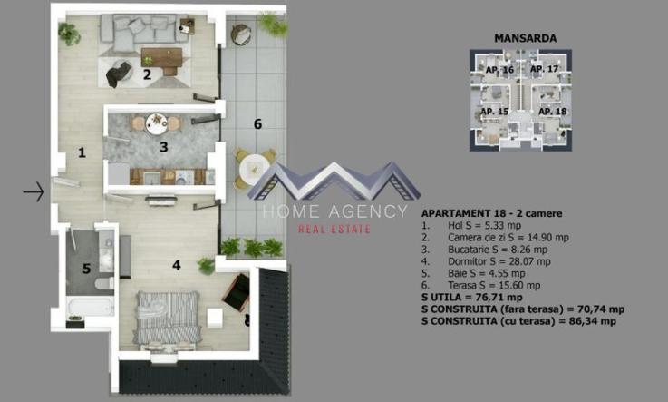 Apartament 2 camere Otopeni 61 mp utili