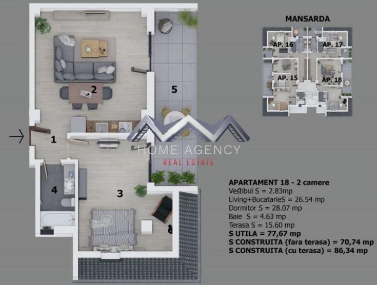 Apartament 2 camere Otopeni 61 mp utili