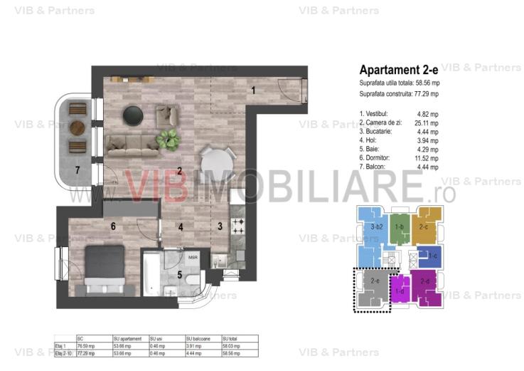 Apartament 2 camere tip 2 E - SUT 58,56 - Tineretului Park 2 