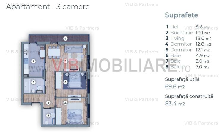 Vanzare apartament de 3 camere cu finisaje de lux