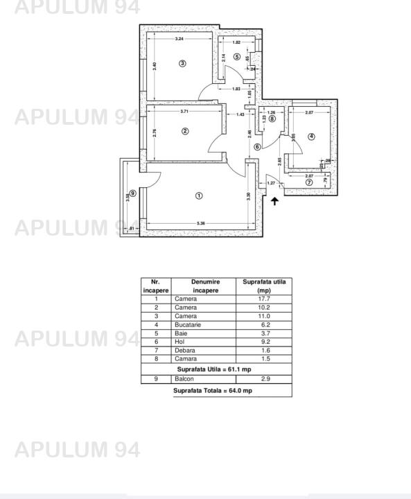 Apartament de 3 camere, Metrou și Parc Tineretului 64 mp