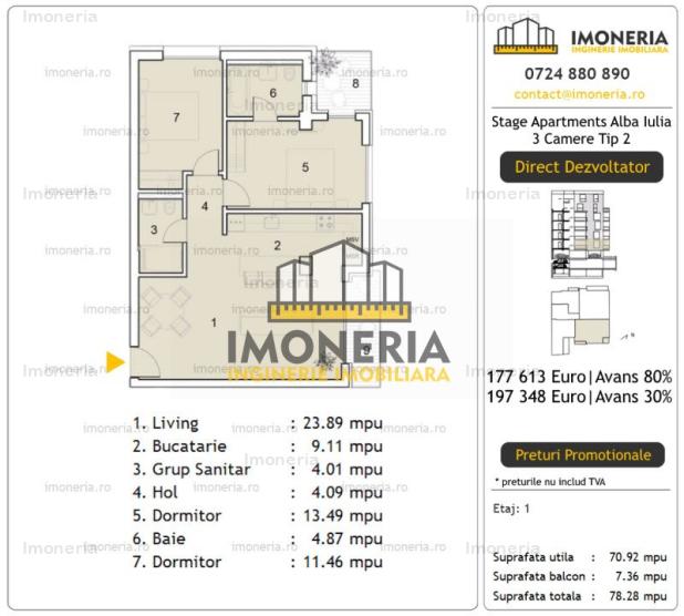 3 camere Tip 2 | Stage Apartments Alba Iulia | 0% comision | 400m Mall