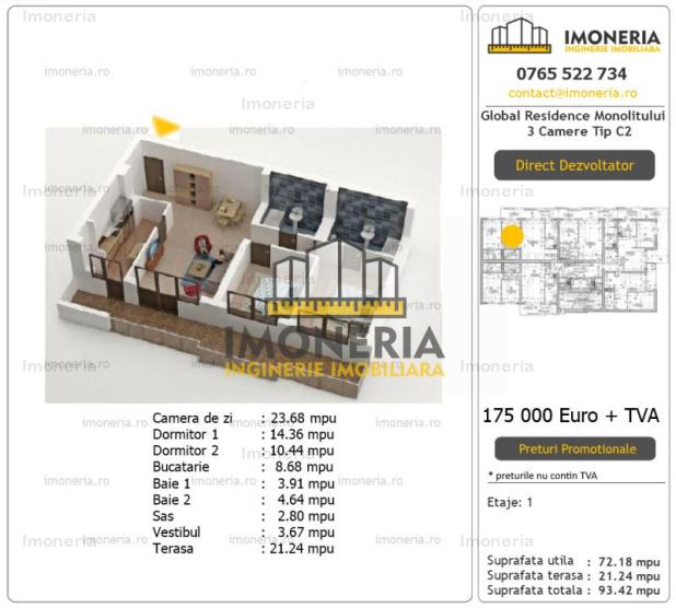 3 camere C2 | metrou Mihai Bravu 2 min | comision 0% | finalizat