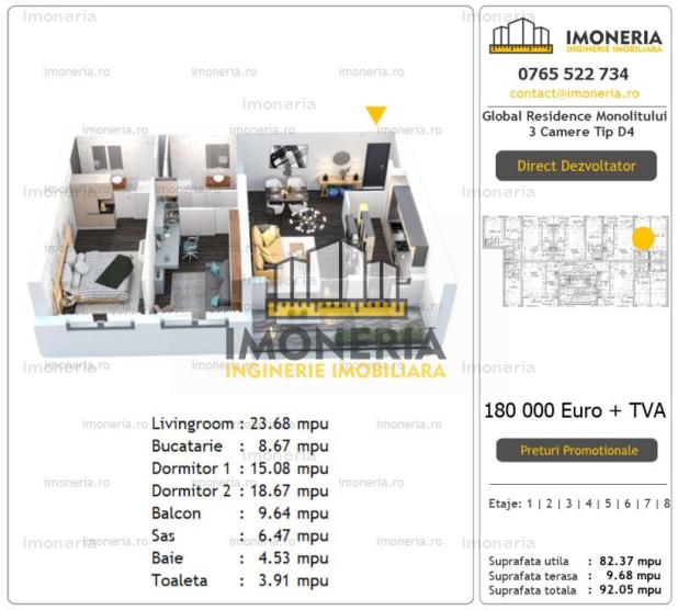 3 camere D4 | metrou Mihai Bravu 2 min | 0% comision | finalizat