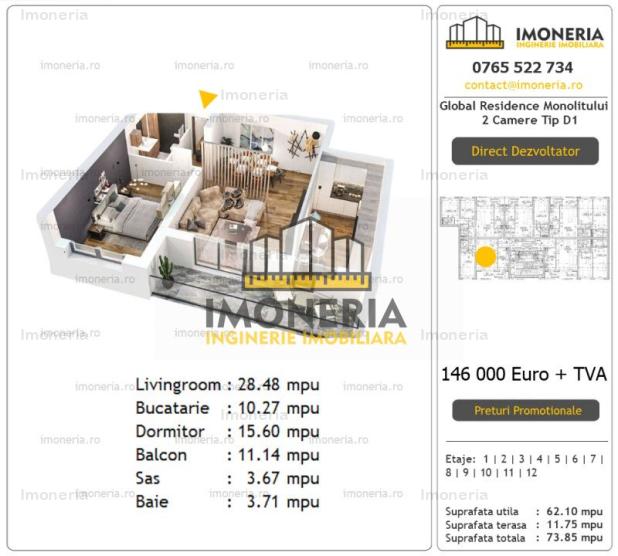 2 camere D1 | finalizat | 0% comision | 2 min pe jos metrou